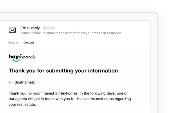 Heyflow screenshot - thank you email