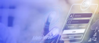 A finger touching a screen with a fingertip icon behind a transparent login form