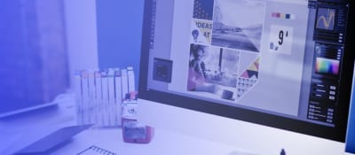 Laptop with web design software app opened